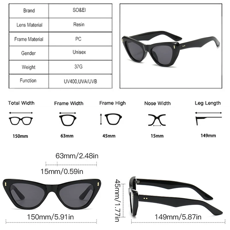 Lunettes de Soleil Rétro Oeil de Chat noires | Pyla - 1